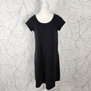 Eileen Fisher Black Organic Cotton Stretch Jersey Round Neck Dress